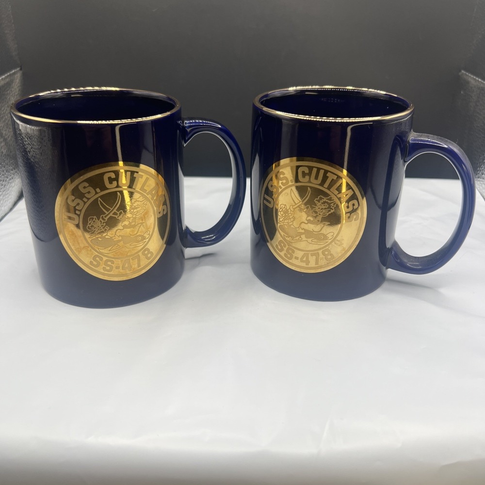 Pair Vintage USS Cutlass SS478 Submarine Reunion Mugs 1996 COB Calvin Shirley